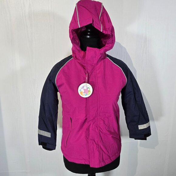 NWT | Girls Size 8 | Pink Navy Rain Snow Ski Jacket Coat Reflective Hood - Picture 1 of 6